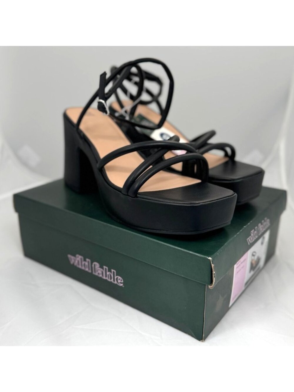 Wild Fable Womens Heels Size 13 Black Astro Memory Foam Strappy Platform 4" NWB - Picture 4 of 10